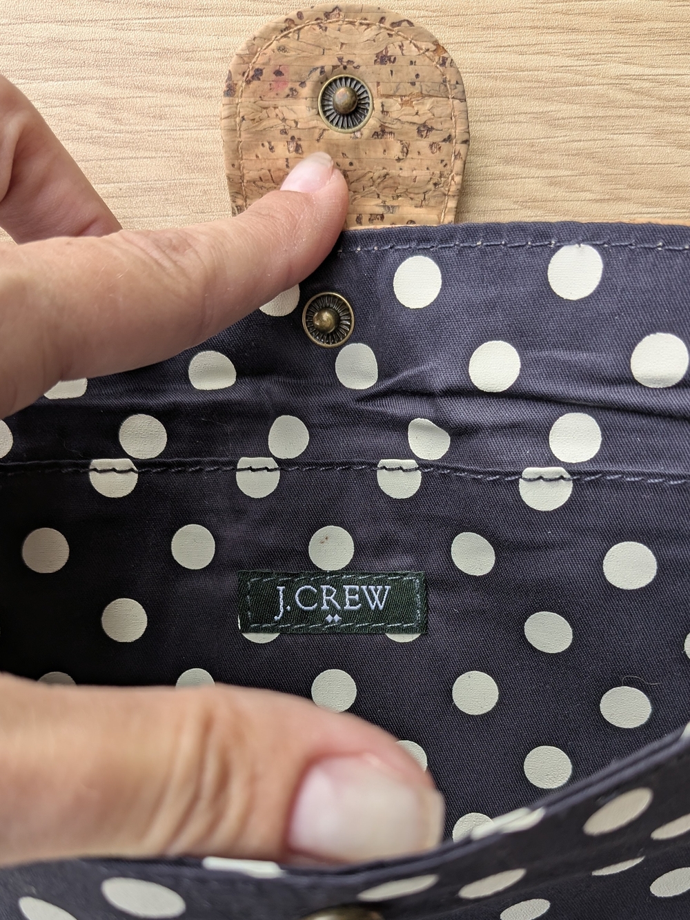J. Crew Navy Polka Dot Clutch with Cream Dots